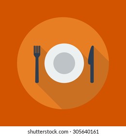Travel Flat Icon With Long Shadow. Restaurant