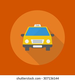 Travel Flat Icon With Long Shadow. Taxi