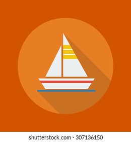 Travel Flat Icon With Long Shadow. Sail boat