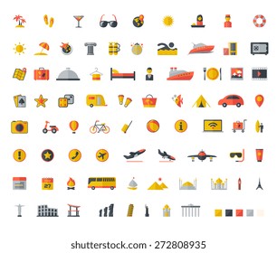 Travel flat icon set. Vector flat design illustration. 