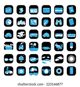 Travel Flat Icons Set - Isolated On White Background - Vector Illustration, Graphic Design Editable For Your Design. Icons: Ice cream, Sunglasses, Dive Mask, Surfer, Camera, Thermometer Etc..