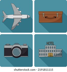 Iconos planos de viaje fijados en ilustración vectorial