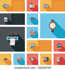 travel flat icons vector ui with long shadow
