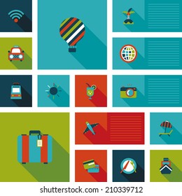 travel flat icons vector ui with long shadow