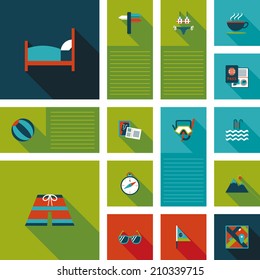 travel flat icons vector ui with long shadow