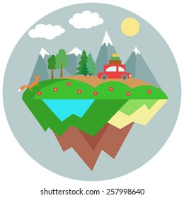 Travel flat illustration with landscape