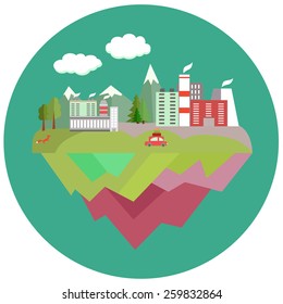 Travel flat illustration with landscape