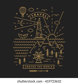 Travel flat line art illustration