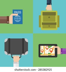 Travel Flat modern set background with hand .Vector illustration