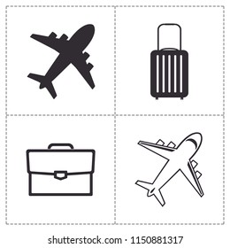 travel flat set icon. airplane flight and suitcase bag icon vector