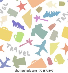 Travel flat style seamles design, adventure holidays pattern