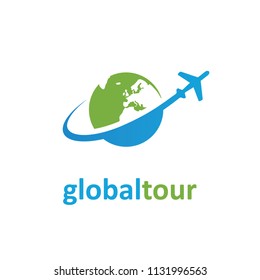 Travel Flight logo is a world globe map with aeroplane image around it. Suited for tour and travel agent business.