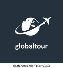 Travel Flight logo is a world globe map with aeroplane image around it. Suited for tour and travel agent business.
