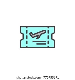 Travel flight ticket filled outline icon, line vector sign, linear colorful pictogram isolated on white. Airline boarding pass ticket  symbol, logo illustration. Pixel perfect vector graphics