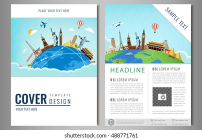 Travel Flyer Design With Famous World Landmarks. Brochure Headline For Travel And Tourism. Vector. Modern Flat Design.