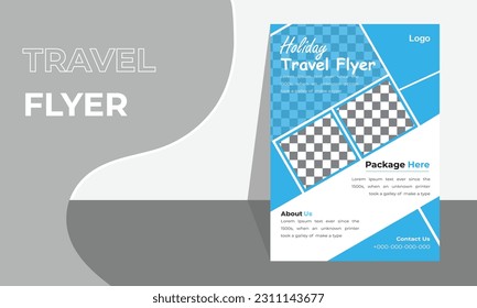Travel flyer design template.  abstract vector template. travel flyer design template, tour flyer, blue color a4 print ready flyer.
