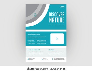 Travel flyer design template. Travel adventure the world flyer poster leaflet template design.