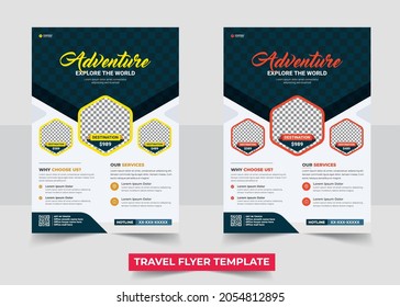 Travel Flyer Design Template. Holiday, Summer Travel And Tourism Flyer, Template Or Poster Design On Beach View Background