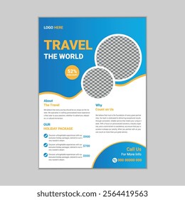 Travel flyer design  for Tour and Travel Business concept. Holiday, Summer travel and tourism flyer design,   a4 leaflet design vector.