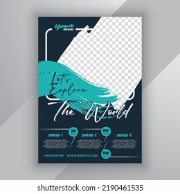 Travel flyer design for vacation tour agency. Summer travel and tourism flyer or poster template design. Business brochure template.