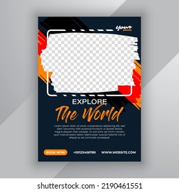 Travel Flyer Design For Vacation Tour Agency. Summer Travel And Tourism Flyer Or Poster Template Design. Business Brochure Template.