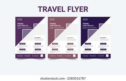 Travel flyer or poster brochure design layout. 3 colorful Travel flyer template for travel agency