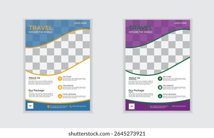 Modelo de folheto de viagem com plano de fundo abstrato e design de layout simples para impressão