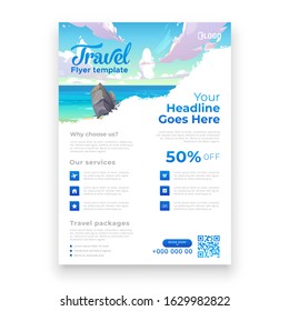 Travel flyer template design with contact and venue details.