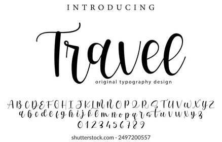 Travel Font Stylish brush painted an uppercase vector letters, alphabet, typeface