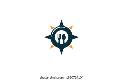 Elemento de diseño del logotipo de los alimentos para viajes.vectores de alimentos de brújula , logotipo del mapa del restaurante. icono del logotipo del vector de alimentación de brújula y plantilla de la empresa
