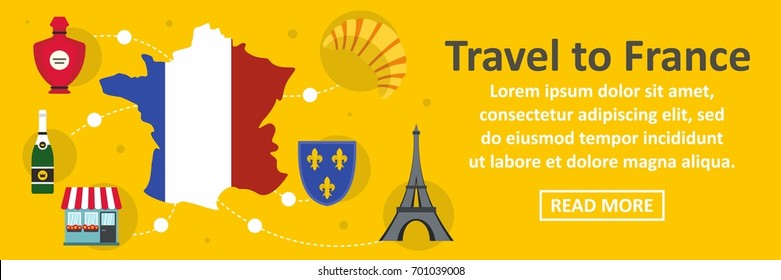 Travel to france banner horizontal concept. Flat illustration of travel to france banner horizontal vector concept for web