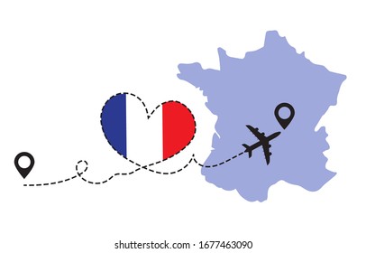Travel to France by airplane concept. I love France vector illustration