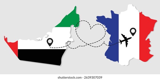 Travel to France by airplane from UAE concept. I love France vector illustration