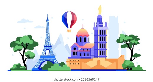 Travel to France - colorful flat design style illustration