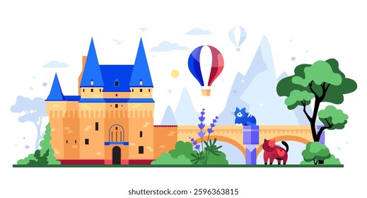 Travel to France - colorful flat design style illustration