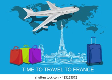 travel to France concept with sketch elements, vector illustration