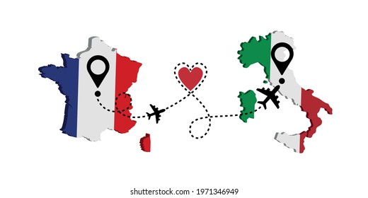 Travel from France to Italy by passenger plane. Airplane route. Freedom to travel. I love traveling by plane.