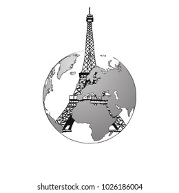 Travel to France. Road trip. Tourism sketch concept with landmarks. Travelling vector illustration. Hand-drawn modern illustration.