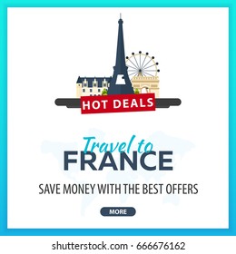 Travel to .France Travel Template Banners for Social Media. Hot Deals. Best Offers