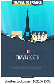 Travel to France. Travel and Tourism poster. Vector flat illustration