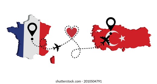 Travel from France to Turkey by passenger plane. Airplane route. Freedom to travel. I love traveling by plane.