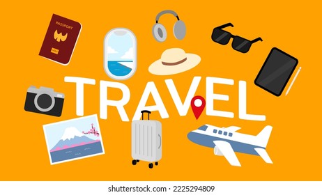 Travel to Fujiyama Mountain trip at  Japan with accessories and gadgets illustrator Vector