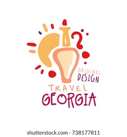 Travel to Georgia logo with jug of wine and sun doodle
