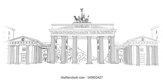 Travel Germany Berlin cityscape The Brandenburger gate in Berlin skyline vector illustration. Brandenburger Tor in Berlin, Germany 