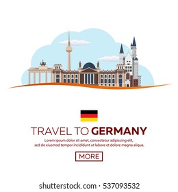 Travel to Germany, Berlin Poster skyline. Reichstag, Brandenburg Gate. Vector illustration