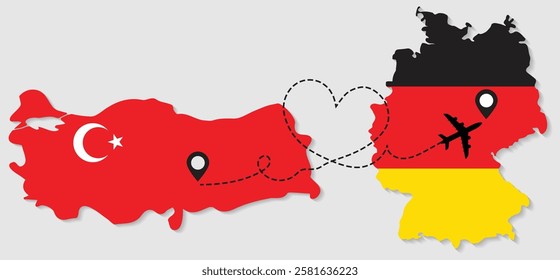 Travel to Germany by airplane from Turkey concept. I love Germany vector illustration