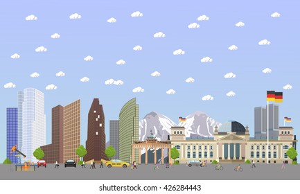 Travel to Germany concept vector illustration. Berlin city landscape. German landmarks and destinations.