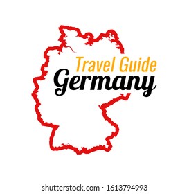Travel to Germany, Contour Map of Germany with tour invitation lettering. Vector illustration in color of German National Flag.