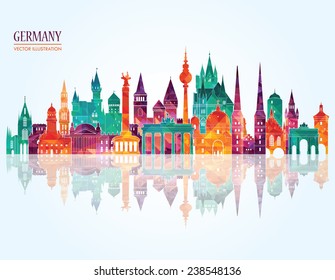 Travel Germany famous landmarks skyline. Vector illustration