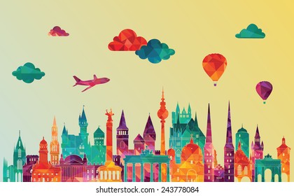 Travel Germany famous landmarks skyline. Vector illustration